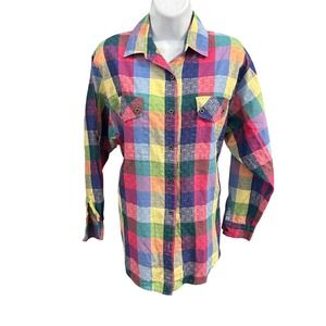 Koret City Blues Multicolor Plaid Long Sleeve‎ Shirt Medium Patchwork Cotton